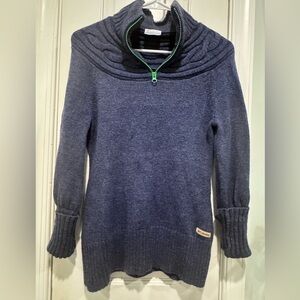 Columbia Blue 1/4 zip Donna Maglione Taglia Sweater with Green Zipper